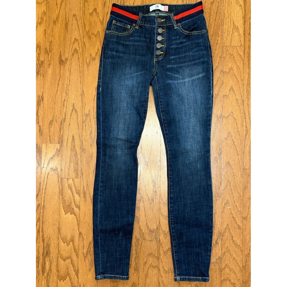 Cabi Button Fly Skinny Jeans Womens Size 2 Curvy Stretchy Dark Blue EUC